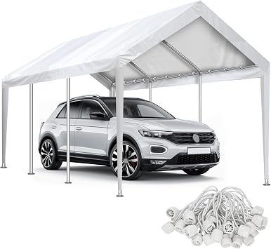 Carport Canopy 10x20 Replacement Cover, Waterproof & UV Protected Garage Top Tarp Shelter Cover with Ball Bungee Cords, Car Cover Tent Frame is not Included