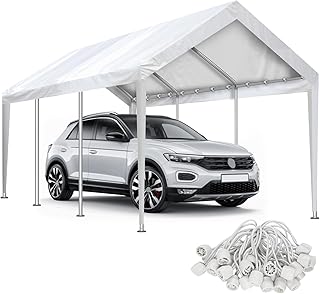 Carport Canopy 10'x20' Replacement Cover, Waterproof & UV Protected Garage Top Tarp Shelter Cover with Ball Bungee Cords, Car Cover Tent (Frame is not Included)