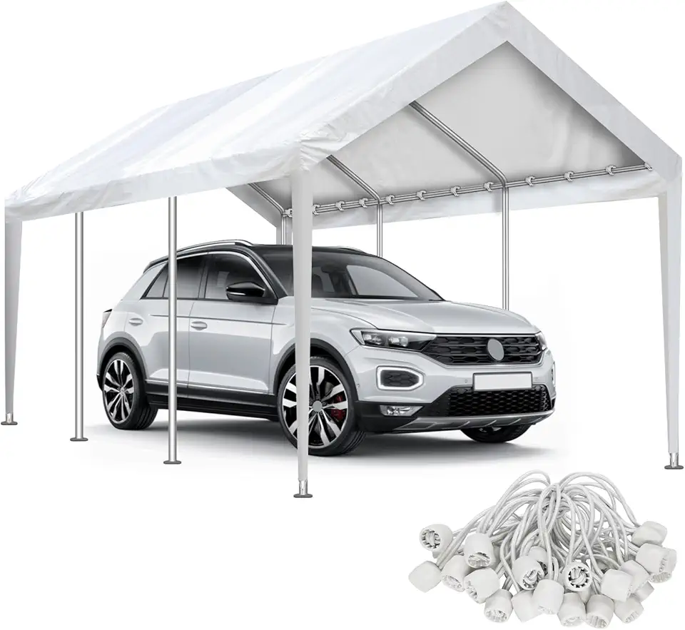 Cobertura De Substituição Para Garagem De 10'X20', Cobertura De Lona Para Garagem À Prova D'Água E Com Proteção Uv, Com Cordas Elásticas De Bola, Cobertura Para Carro (A Estrutura Não Está In