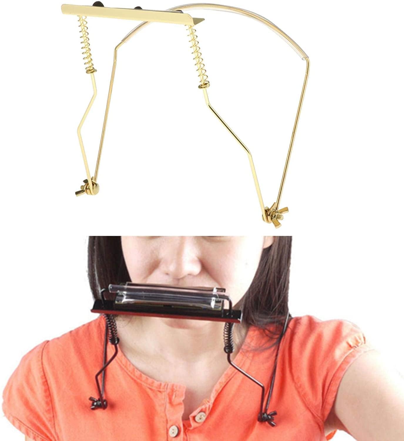 Harmonica Holder, 10 Hole Mouth Organ Neck Holder with Adjustable Strap, Gold Harmonica Stand for Hands-Free Performance - Image 2 thumbnail