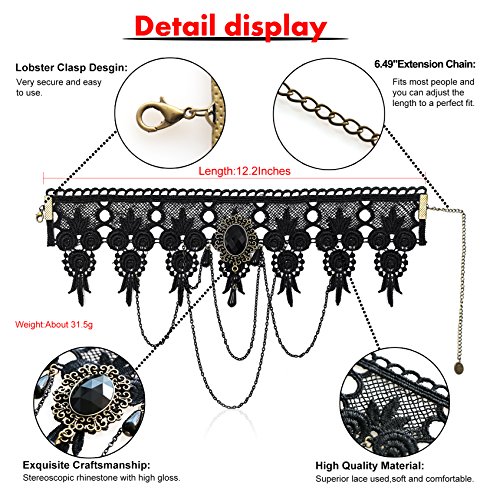 ETERNITY J. Elegant Vintage Princess Black Lace Gothic Statement Necklace Bracelet Victorian Lolita Choker Pendant… - Image 4