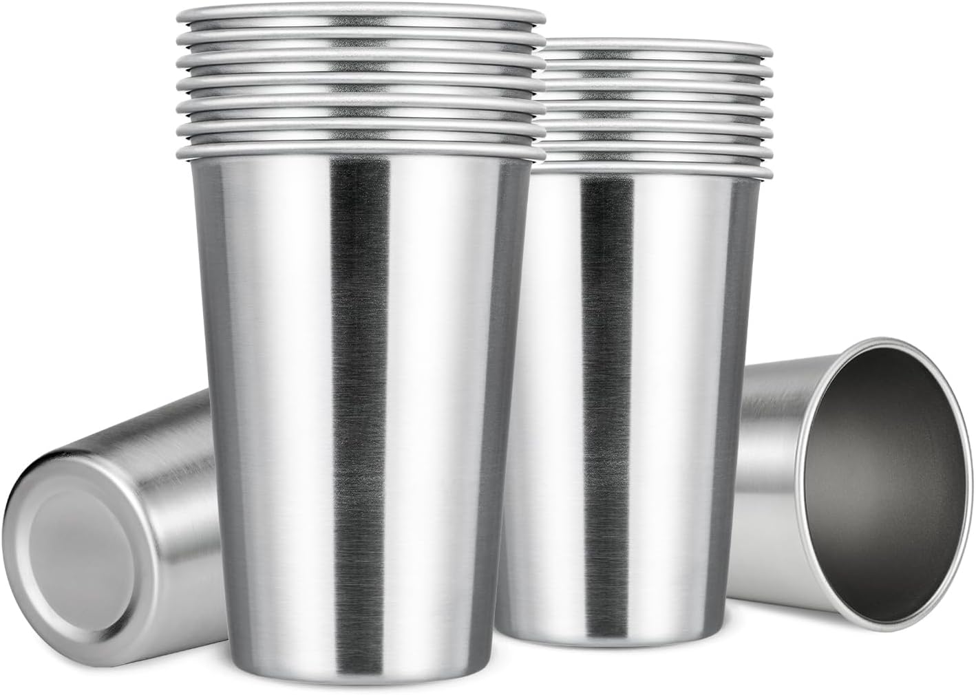 MEWAY Premium Stainless Steel Cups 16 oz Pint Cup Tumbler (16 Pack) - Premium Metal Cups - Stackable Durable Cup，Chilling Beer Glasses, for Travel, Outdoor, Camping, Everyday