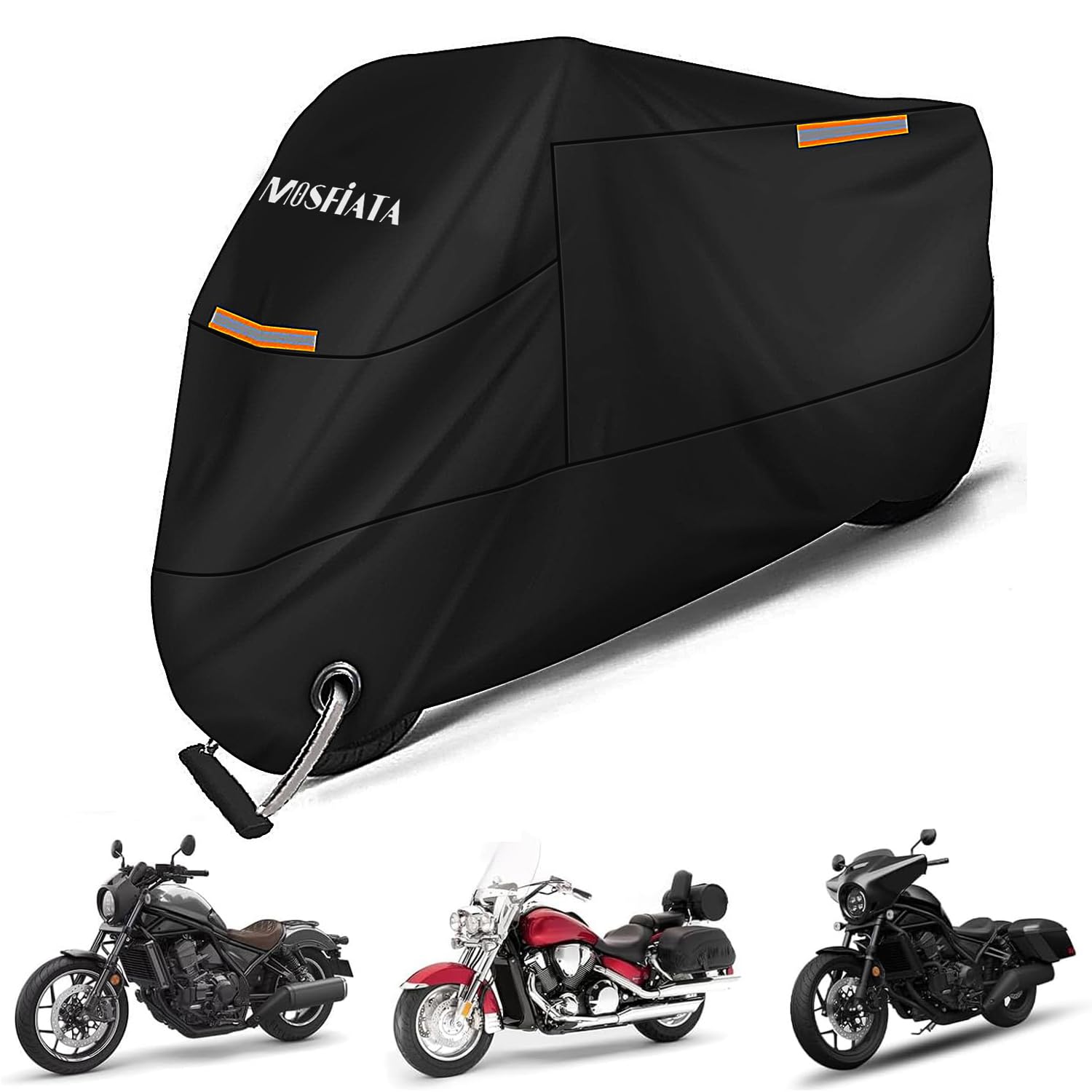 MOSFiATA Waterproof Motorcycle Cover,Motorbike Cover 210D Thickned Oxford Cloth with Lock Holes,Motorbike Cover Waterproof for Honda, Yamaha, Suzuki, Kawasaki 96.46 x 41.34 x 49.21 inch 2XL