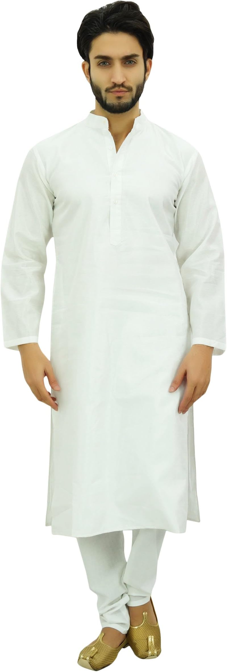 AtasiMen's Kurta Pyjama Set Ethnic Punjabi Casual Long Dupion Shirt