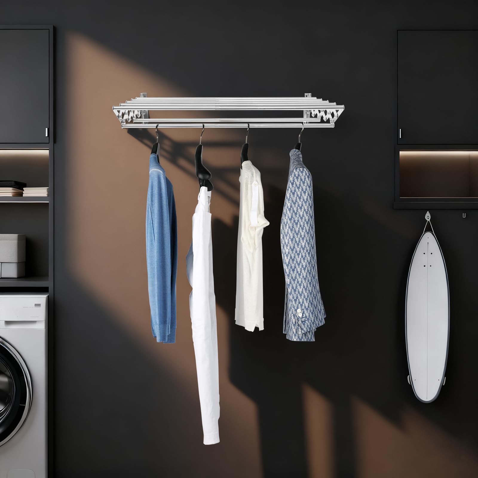 Stendibiancheria da parete in acciaio inox, pieghevole, stendibiancheria da parete con 5 aste, portasciugamani in metallo per bagno, larghezza 42-80 cm