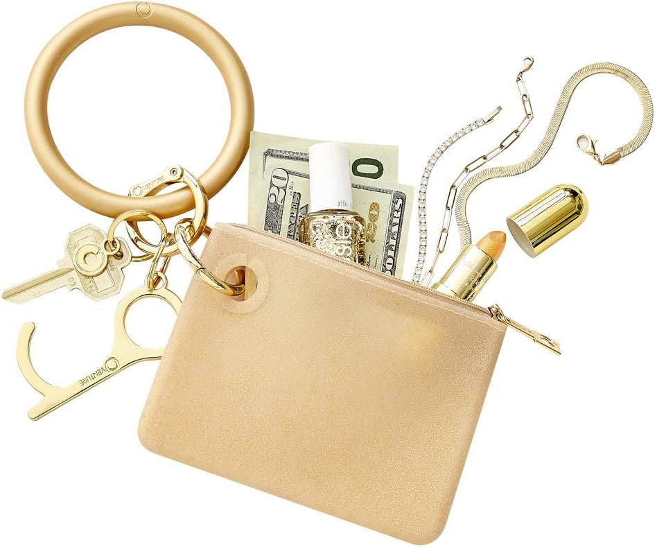 Oventure Mini Pouch in Gold Rush Confetti Silicone – Sparkling & Durable Pouch with Zipper & Carabiner for Keys, Cards, and Essentials