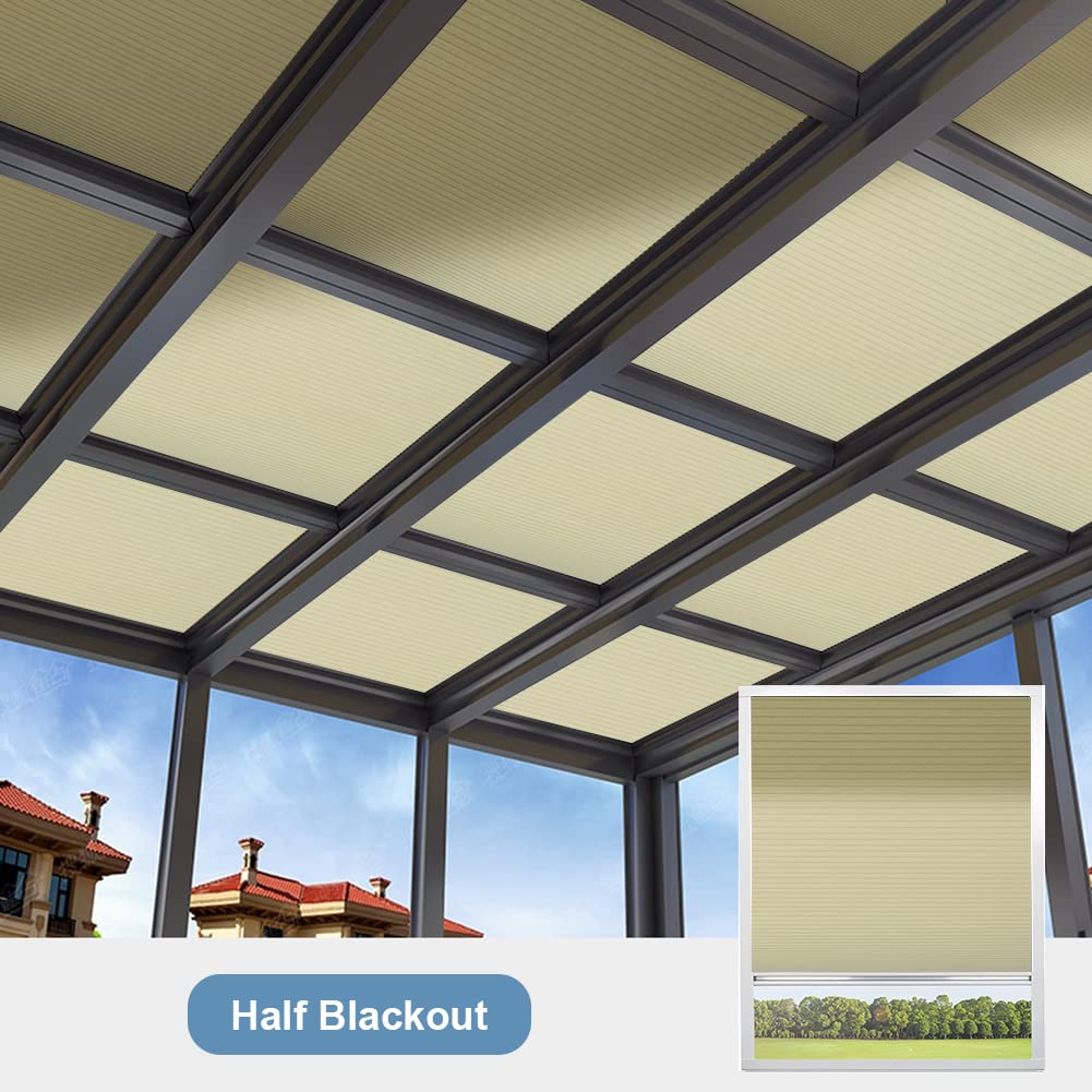 TIPIACE Ricaricabile motorizzate Tende a Nido d'Ape Full Blackout Tessuto Impermeabile per lucernario, Dimensioni Personalizzate (Beige Giallo 93021D W100 X L 120CM)