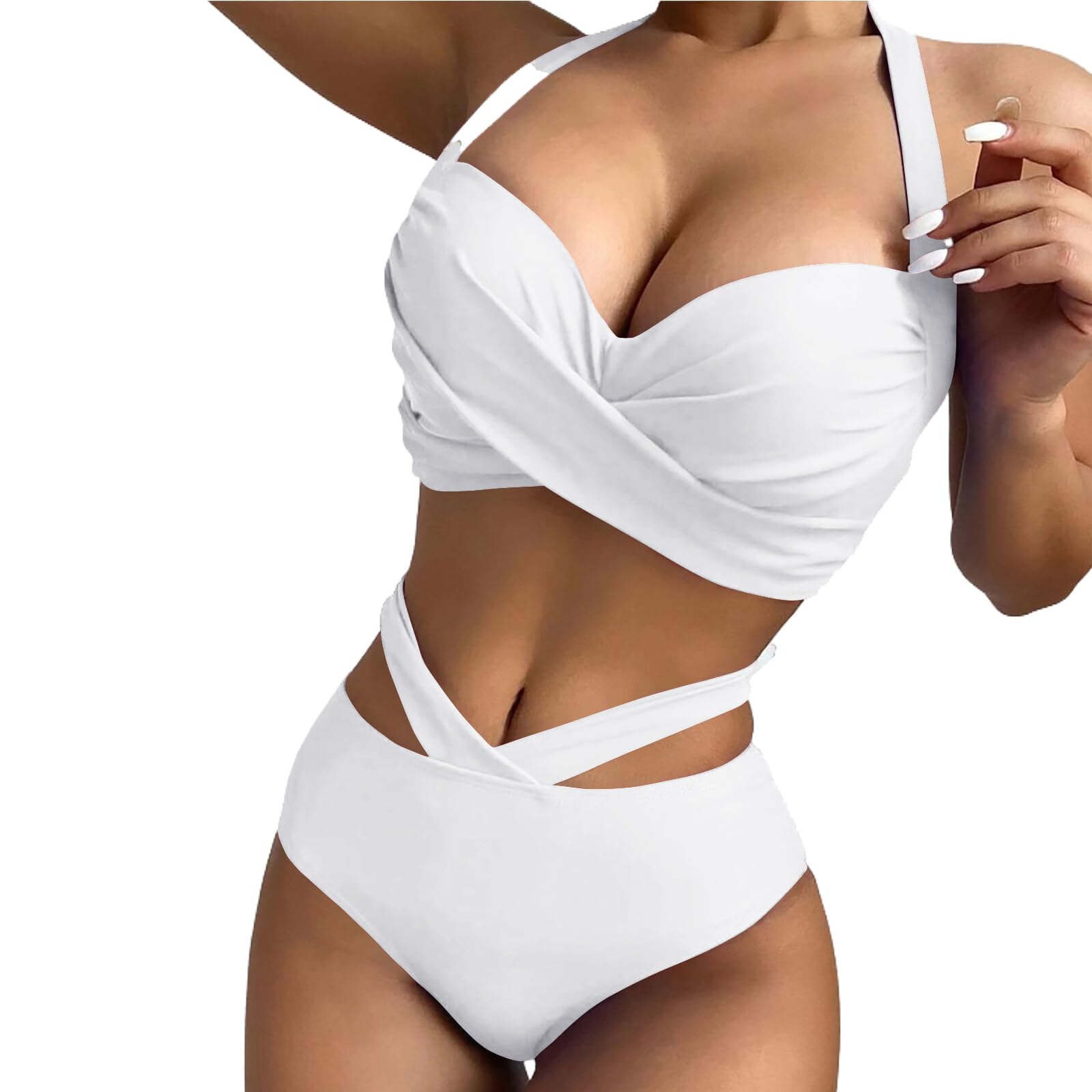 Baynetin Traje de Baño para Mujer en V Halter Bañador Ajustable Push Up Dos Piezas Conjunto Bañador Control de Vientre de Cintura Alta Bikini