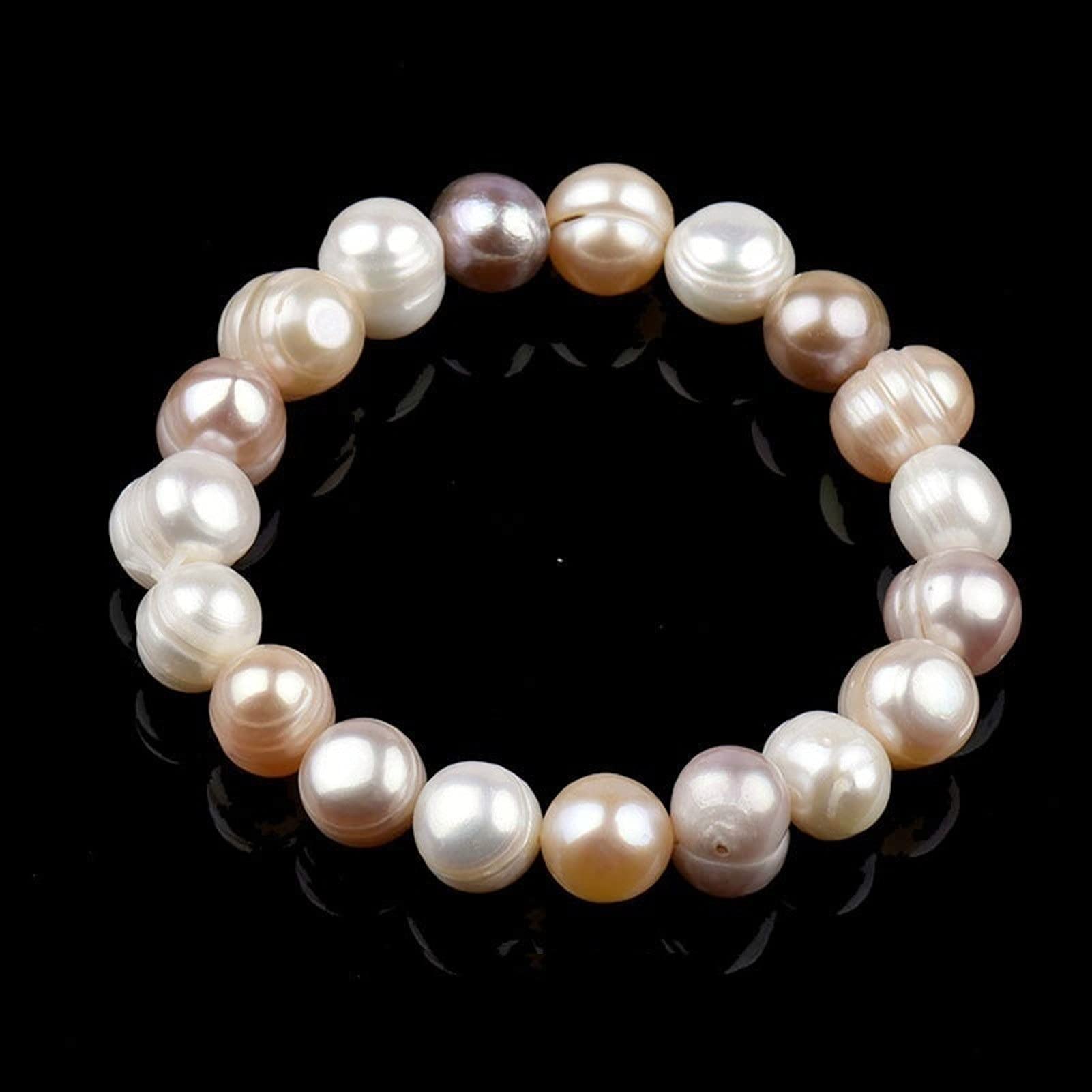 Pulsera de Piedra Natural Pulsera de Perlas de Concha de 8 mm Tricolor Perla Natural de Agua Dulce Encanto Brazalete elástico Mujeres Joyería Fina Fiesta Aniversario Boda Regalo Pulsera Joyería