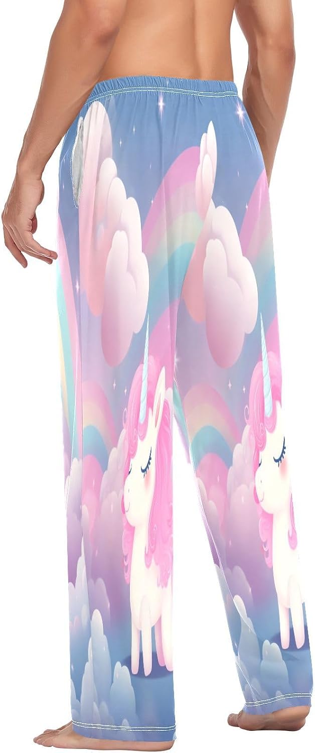 ALAZA Cute Unicorn Rainbow Men's Pajama Pants Men Cotton Pajama Bottoms with Pockets, S