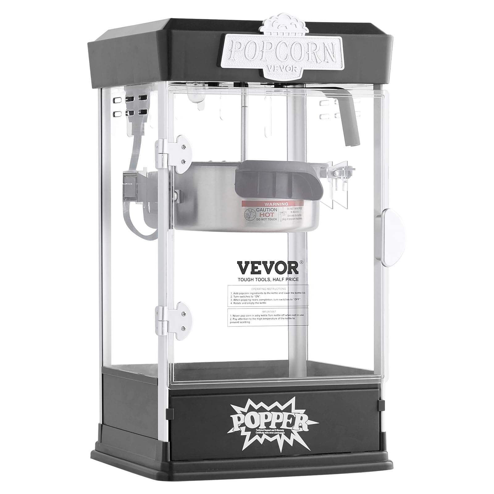 VEVOR Máquina para Hacer Palomitas de Maíz, 480 W, 4 oz, Produce 1,5 Galones por Tanda, Máquina para Hacer Palomitas de Maíz de Sobremesa, Incluye 3 Palas, Estilo Cine, Negro, 275 x 240 x 485 mm