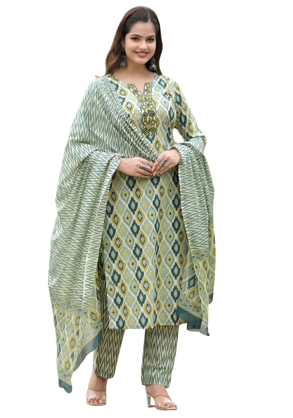 Wrangler Women's Kurti Set for Woman | Kurta Sets for Woman | Cotton Kurta Set for Women | Embroidered Kurta Set for Women | Kurta Set with Pant Dupatta | 3 Piece Kurti Set | Summer Friendly in neutral
