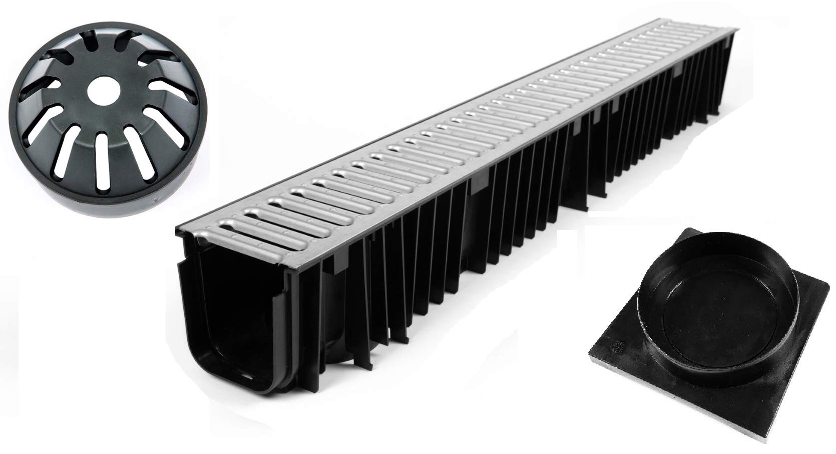 4 X 1m Lengths Clark Drain CD425 Galvanised Grating A15 Channel Drainage With 1 X Stopend & Outlet Pack CD402 & 1 Leaf Guard CD403