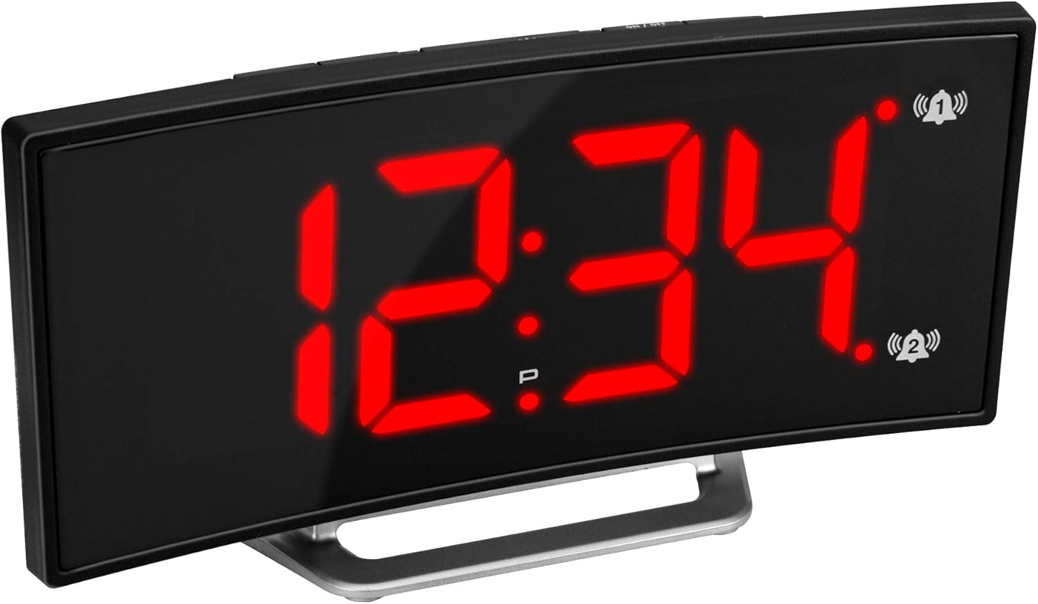 Marathon Curved Display LED Clock with Dual Alarm and USB Charging Port