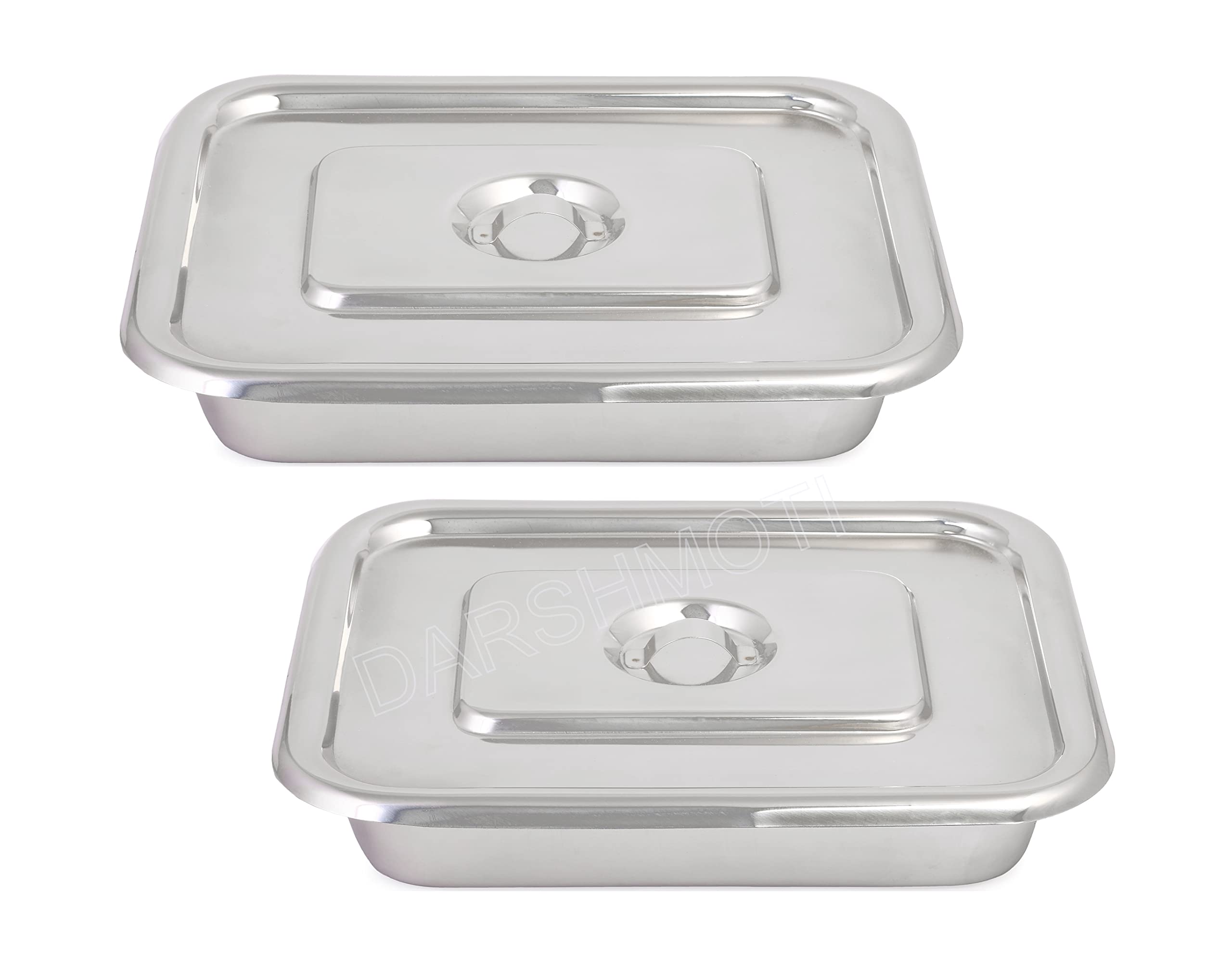 DARSHMOTI® Stainless Steel Instrument Tray (12x10 inches) with Flat Cover and Lid Handles, Reusable and Autoclavable making them ideal for Hospitals, Lab & Surgical Centres, Pack of 2 (B0BPSW71RW) Amazon Price History, Amazon Price Tracker
