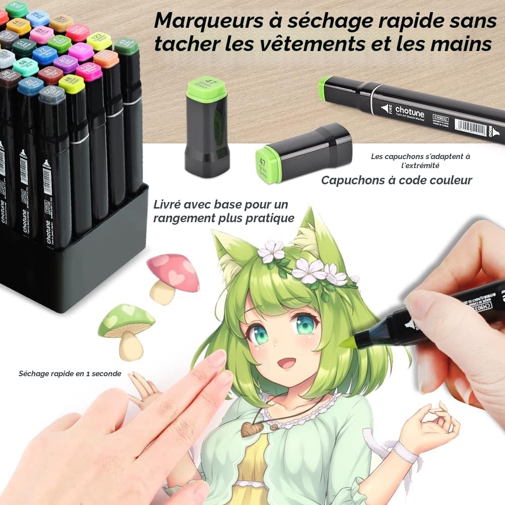 CHOTUNE 120 Couleurs Marqueurs, Coffret de Marqueurs à Pointe Souple, Stylos Marqueur À Pointe Douce Avec Sac et Base Noirs