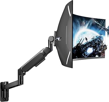 ARES WING Ultrawide Monitor Wall Mount for 24-57 Inch Screens, Fully Adjustable Gas Spring Arm, Heavy Duty Monitor Arm Support up to 27 kg, Tilt Swivel Rotate, VESA 75/100, Black