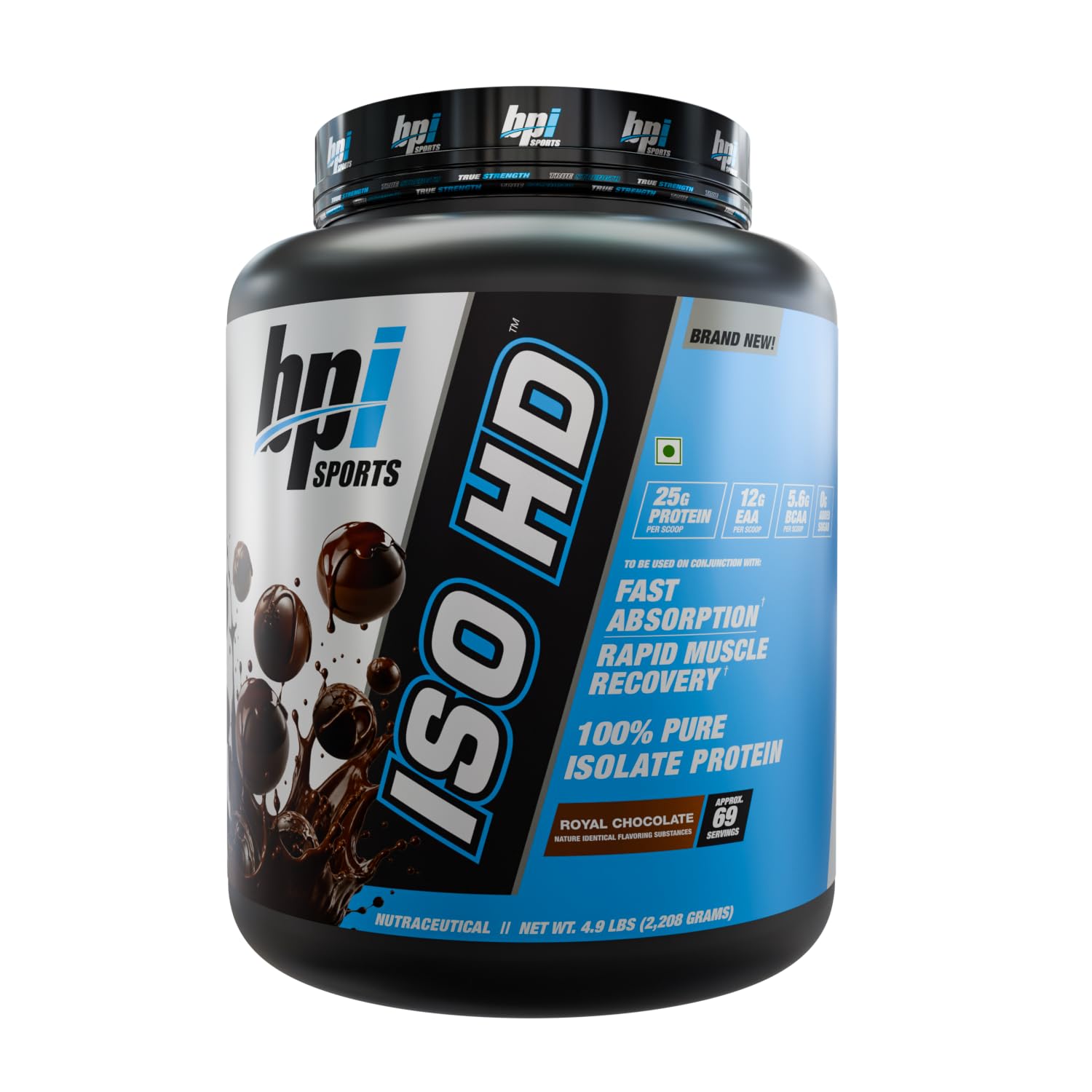 BPI Sports ISO HD Whey Protein Isolate Powder | 25g Protein | Fast Digesting Lean Muscle Protein | Royal Chocolate Flavour | 4.9 Pounds (2.20 KG)-image-3