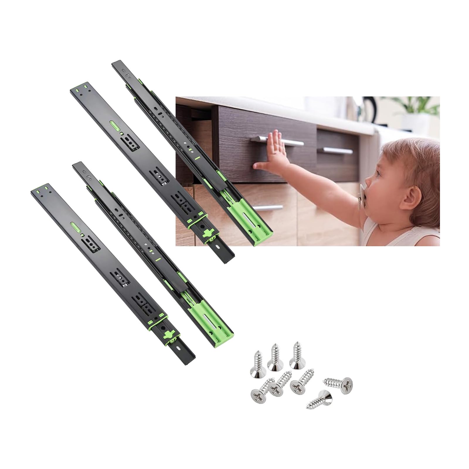 2 Pairs Soft Close Drawer Slide, 16” Full Extension Cabinet Runner,Heavy Duty 100lb Load Capacity Side Mount Ball Bearing