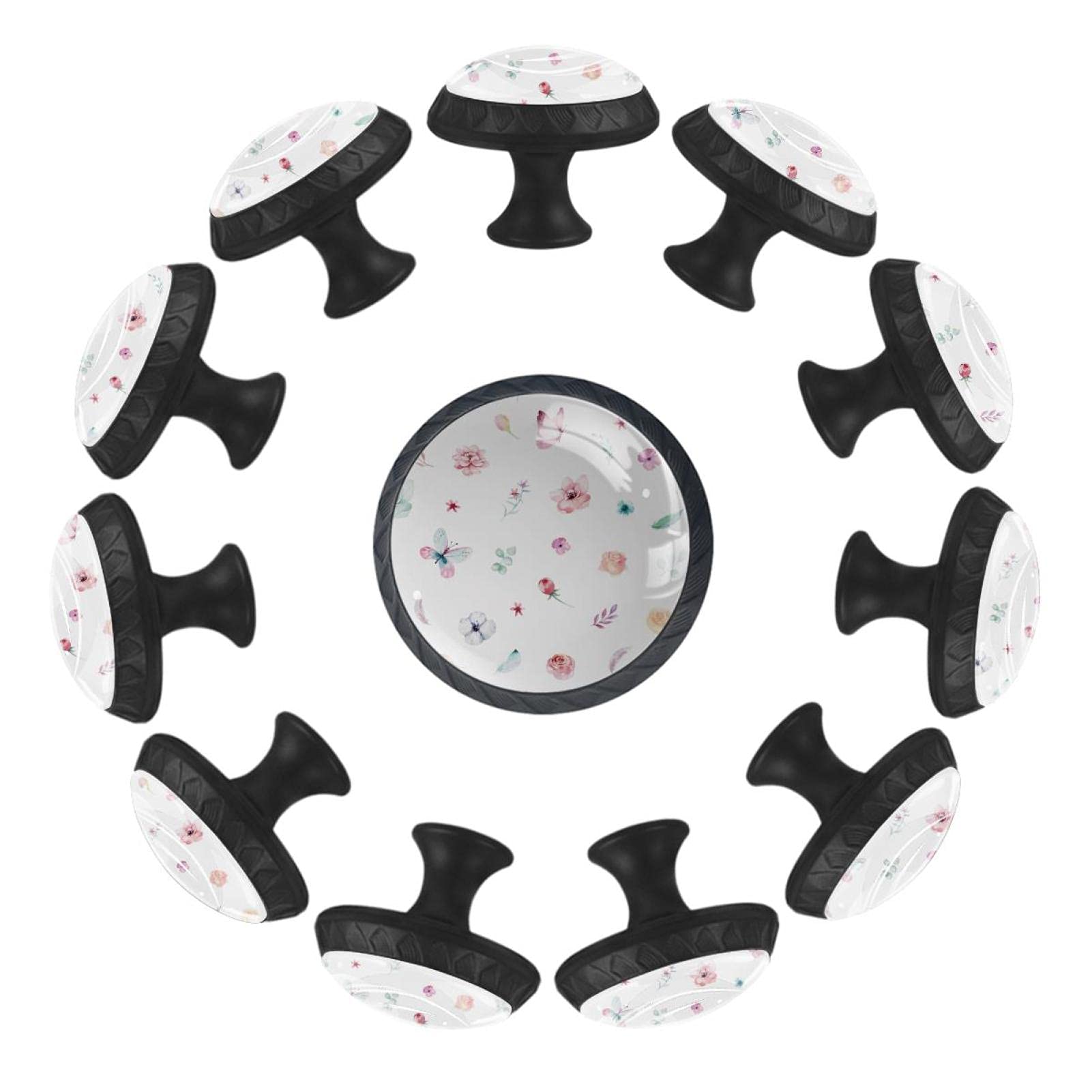 Boutons de tiroir pour relooker une commode d'enfant motif roses et plumes - Pack de 12