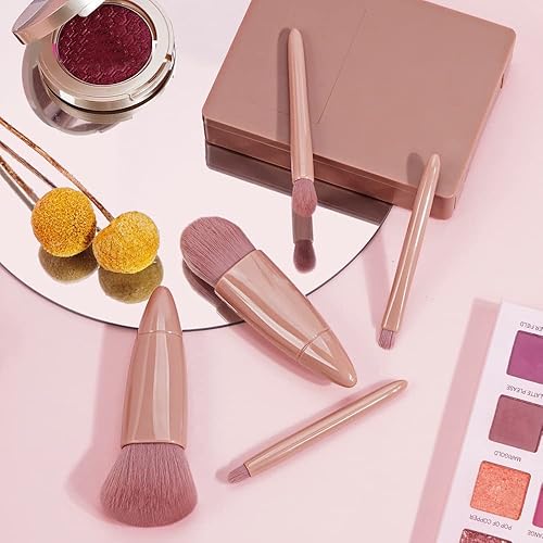 Miniatura 5 de Juego de brochas de maquillaje de viaje con espejo, 5 brochas de maquillaje con estuche, base en polvo, correctores, bronceador, sombras de ojos,