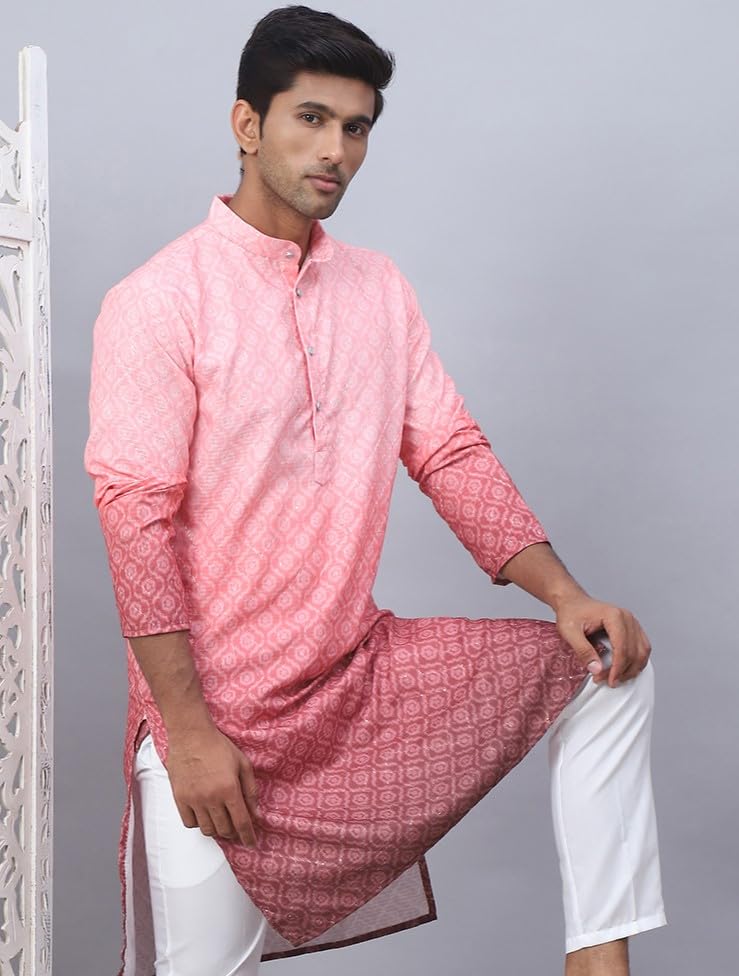 Image of Jompers Men Pure Cotton Straight Fit Ombre Kurta