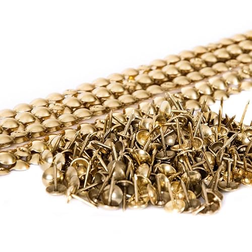 10 bandes de clous tapissier + 200 clous - Lentille Fer - Laitonné - Ø9,5mm - Clous tapissier en bande