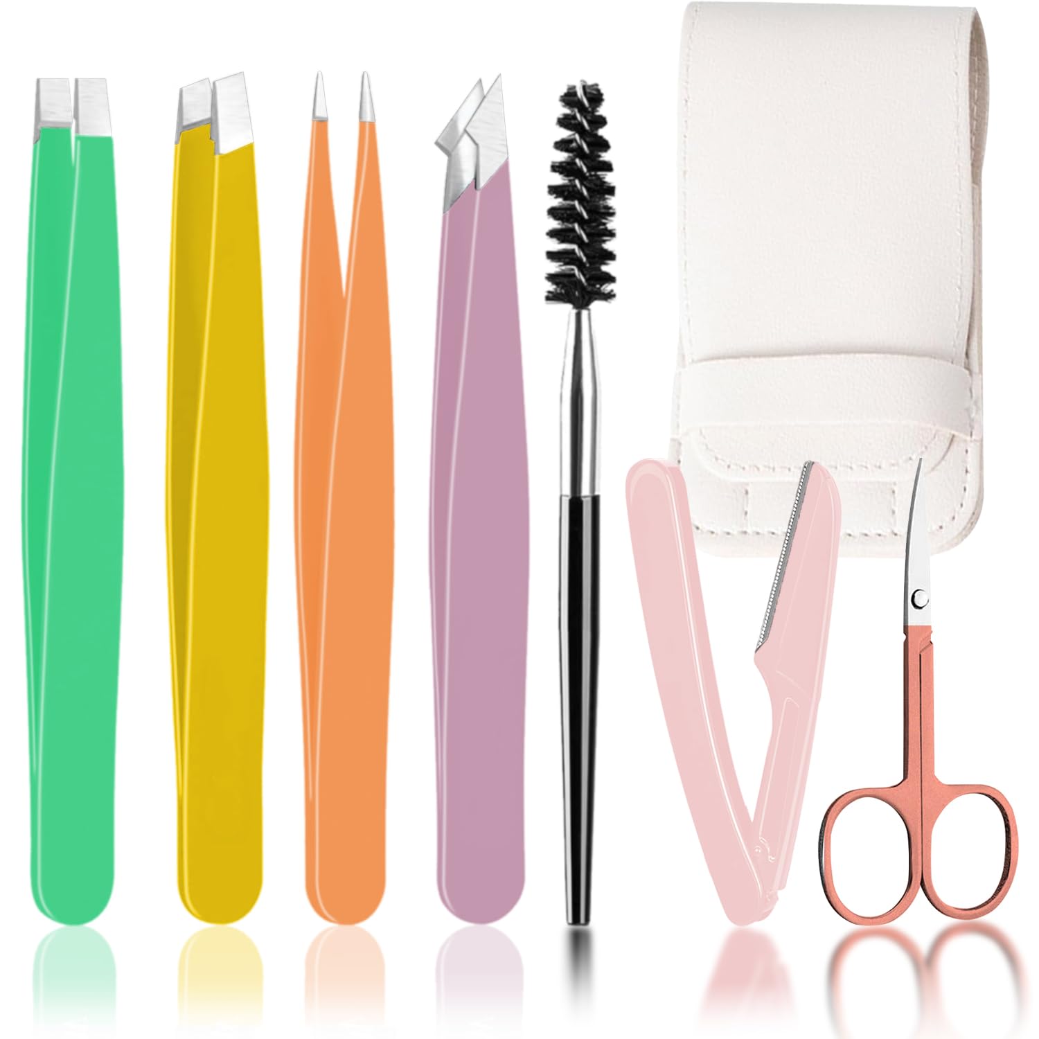 7PCS Eyebrow Tweezers Set, Stainless Steel Eyebrow Tweezers for Facial Hair Women and Men, Tweezer Kit for Ingrown Hairs, Tweezer Set for Splinter/Facial Hairs Removal
