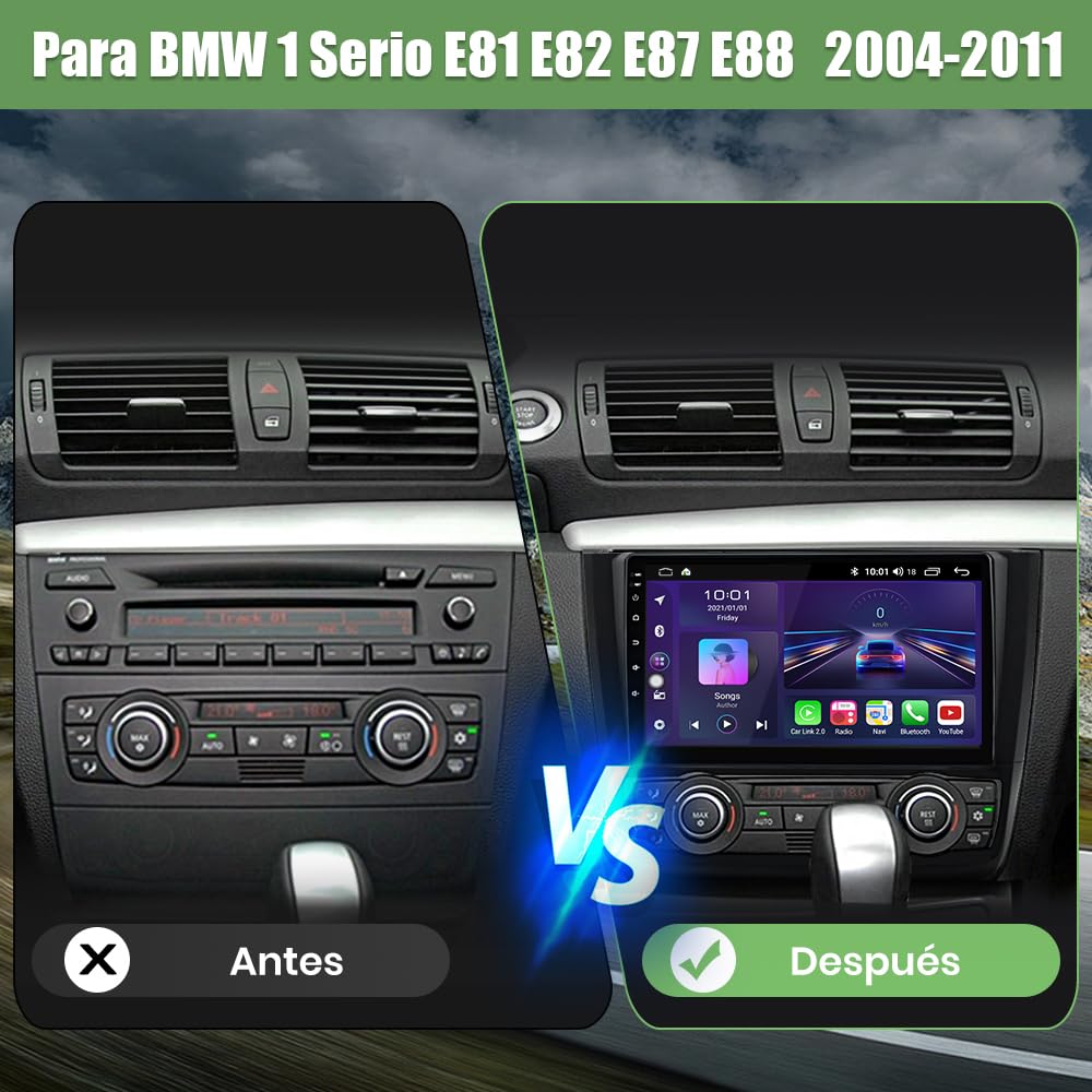 AWESAFE Android 13.0 [6GB+128GB] Radio Coche para BMW 1 Serie E81 E82 E87 E88(2004-2011) con Carplay/Android Auto, 9 Pulgadas Pantalla Táctil con WiFi/GPS/FM/RDS/DSP,Apoyo Mandos Volante,Aparcamiento