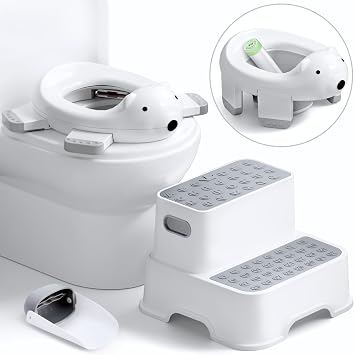 Bunwag Baby Potty Training Seat with Step Stool, Potty Training Toilet for Baby to Toddler with Trash Bags and Spout Extender, Kids Portable Potty and Step Stool Set