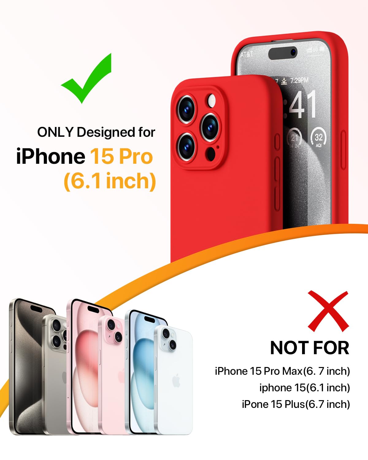 GOODVISH 3 in 1 Silicone Cover per iPhone 15 Pro 6.1" (2023), Custodia con 2 Pellicola Protettiva, Case per Cellulare Ultra Sottile Antiurto Resistente [Protezione Fotocamera], Rosso