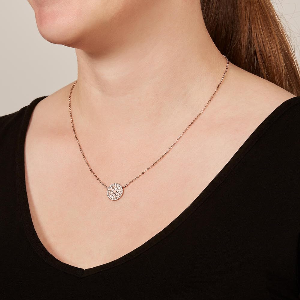 FOSSIL Women's Rose Gold Tone Edelstahl Round Pendant Necklace