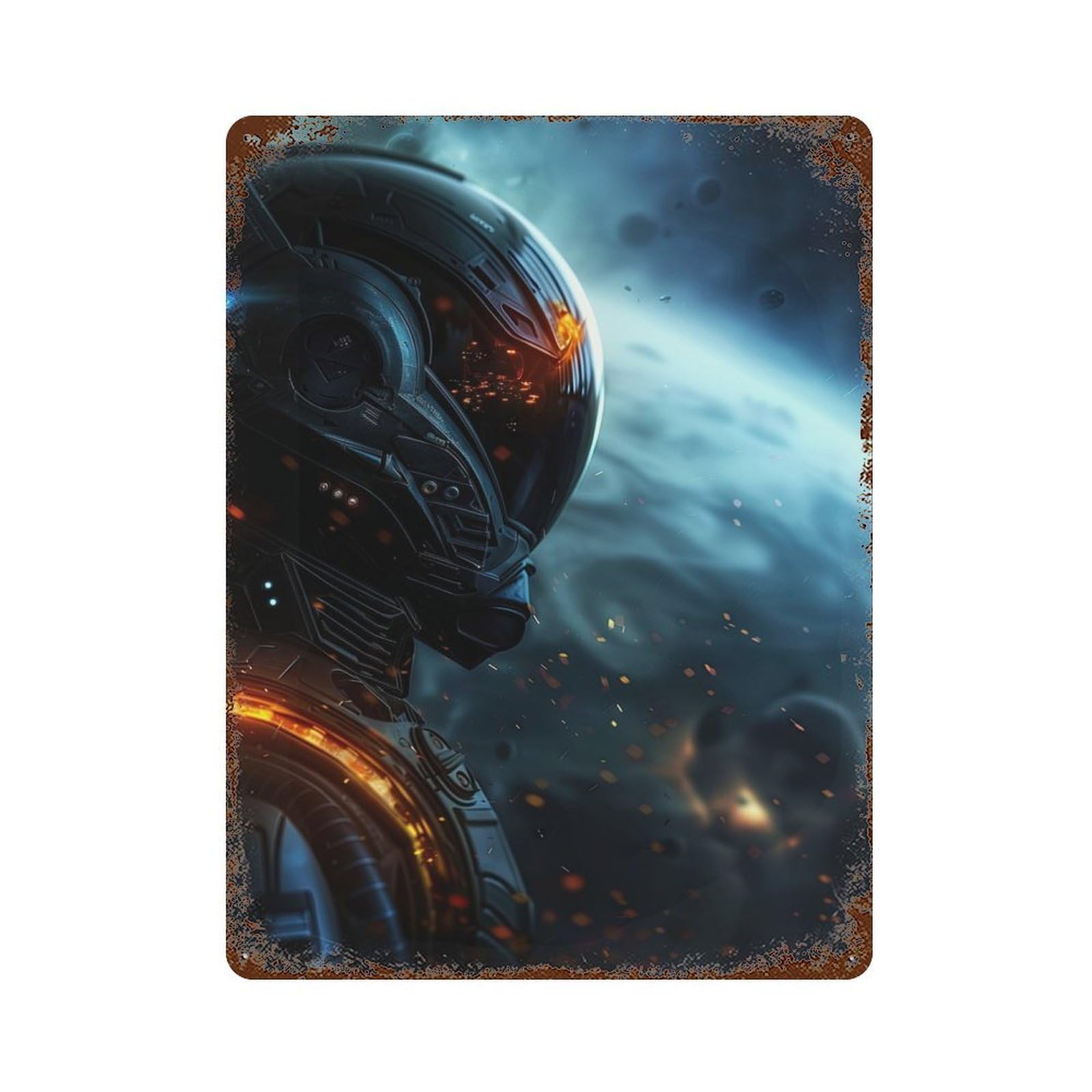 Astronaut Space Travel Aged Metal Wall Plaque 15.7"x11.8", Industrial Home Decor for Pub, Kitchen And Man Cave Decor