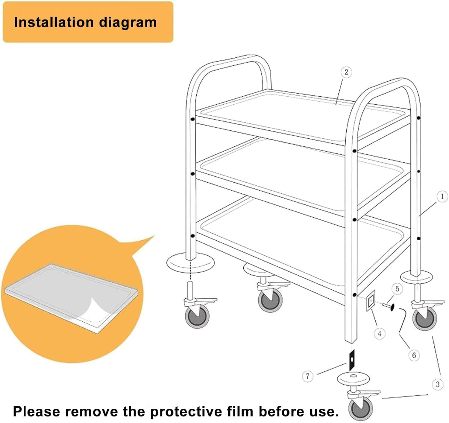 Chariot de Service Robuste en Acier Inoxydable avec Roues verrouillables. Chariot Polyvalent pour hôtels, Restaurants et Usage Domestique. Solution Facile à Installer et à Ranger.