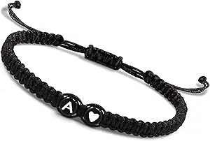 Btysun Initial Bracelets for Women Teen Gifts Trendy Stuff Best Friend Birthday Gifts Graduation Adjustable Letter A-Z Braided Bracelets Heart Link Sister Daughter Mother's Day Mom Female Christmas Jewelry
