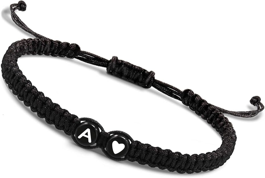 Btysun Initial Bracelets for Women Teen Gifts Trendy Stuff Best Friend Birthday Gifts Graduation Adjustable Letter A-Z Braided Bracelets Heart Link Sister Daughter Mother's Day Mom Female Christmas Jewelry