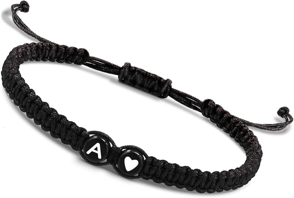 Btysun Initial Bracelets for Women Teen Gifts Trendy Stuff Best Friend Birthday Gifts Graduation Adjustable Letter A-Z Braided Bracelets Heart Link Sister Daughter Mother's Day Mom Female Christmas Jewelry