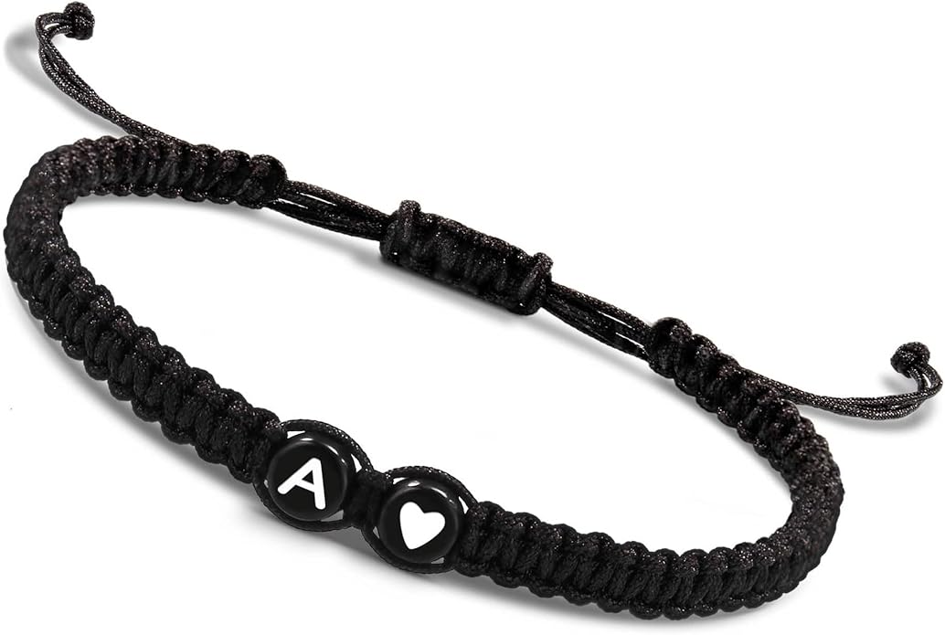 Btysun Initial Bracelets for Women Teen Gifts Trendy Stuff Best Friend Birthday Gifts Graduation Adjustable Letter A-Z Braided Bracelets Heart Link Sister Daughter Mother's Day Mom Female Christmas Jewelry