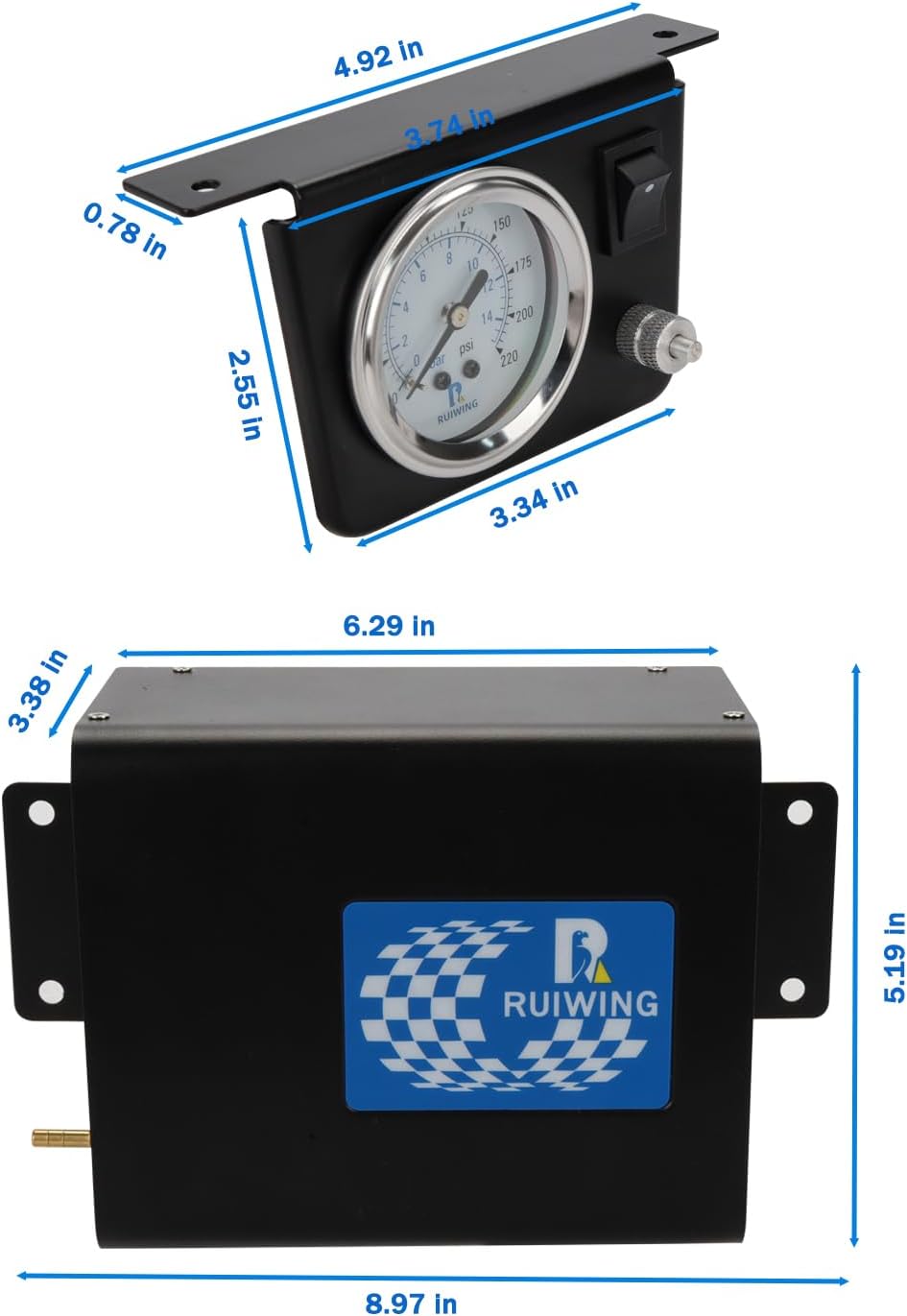 Air Bag Compressor Kit, On Board Air Compressor System with Air Ride Compressor, Pressure Gauge, Hardware and Air Line, for Truck Air Suspension Control