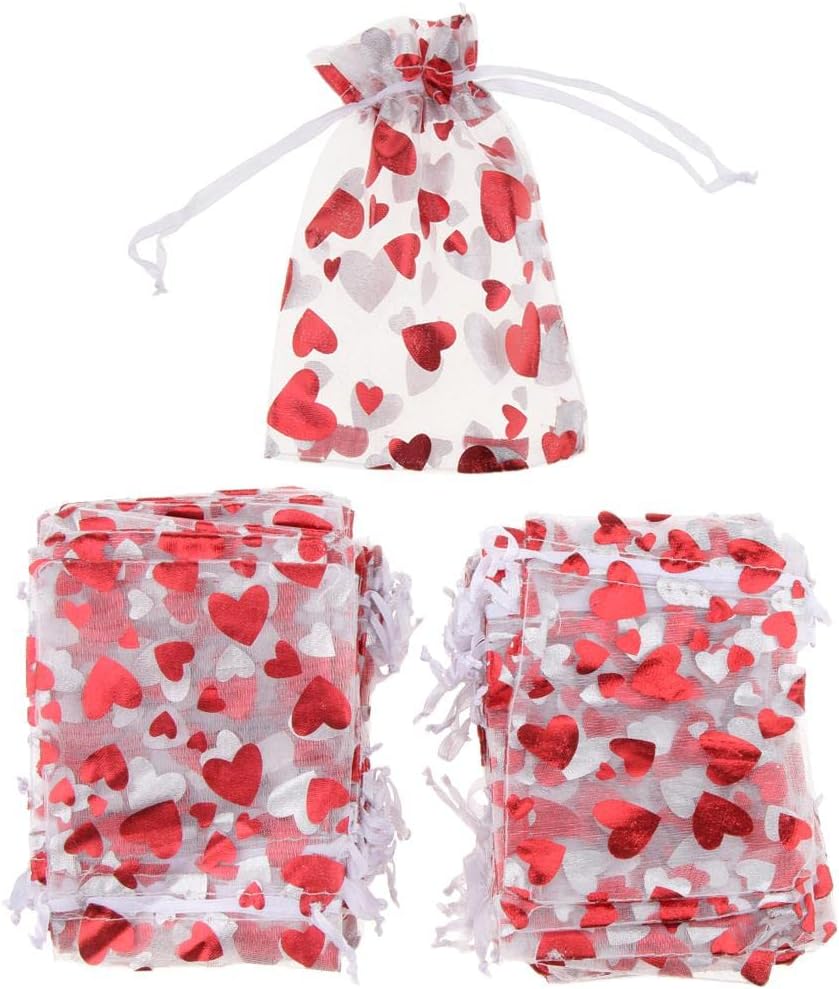 100 Pcs Love Heart Bag Shiny Sack Cloth Sachets
