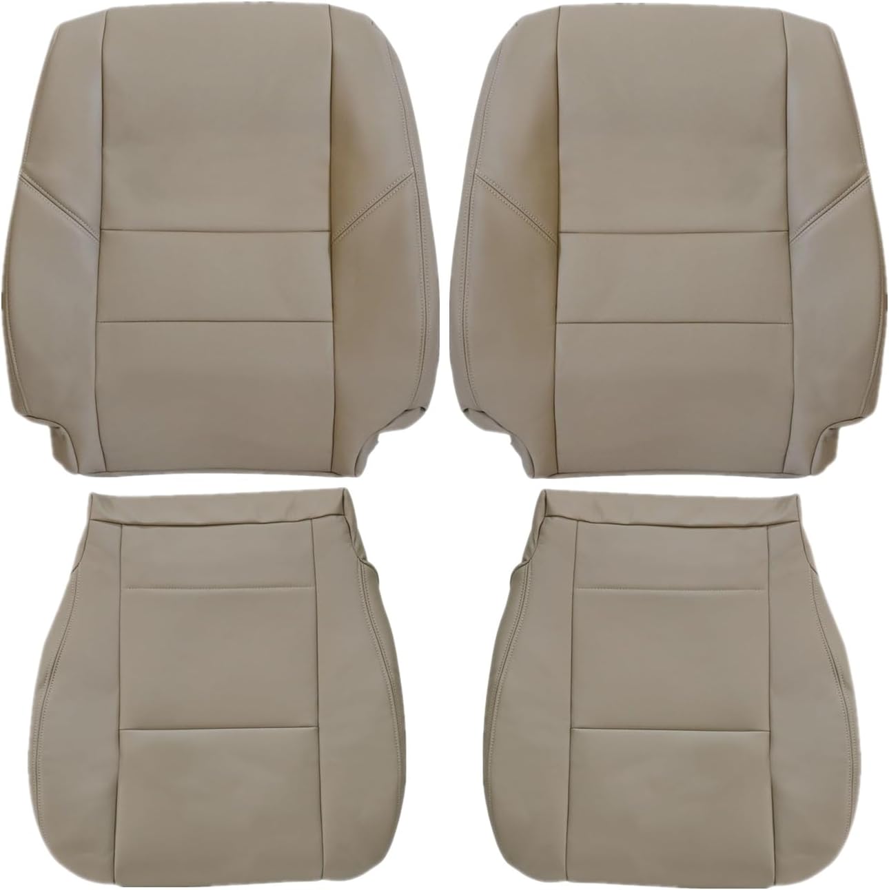 NLQR Driver and Passenger Side Bottom & Top Lean Back Seat Covers Replacement Leather Tan Fit for Toyota Tundra Sequoia 2000 2001 2002 2003 2004 2005 2006 2007