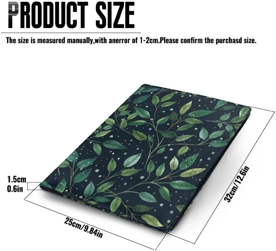 Coldinair Green Leaf Padfolio Organizer Planner Binder Legal Pad Portfolio Folder for Documents Business Card Holder Clipboard School Office Nursing