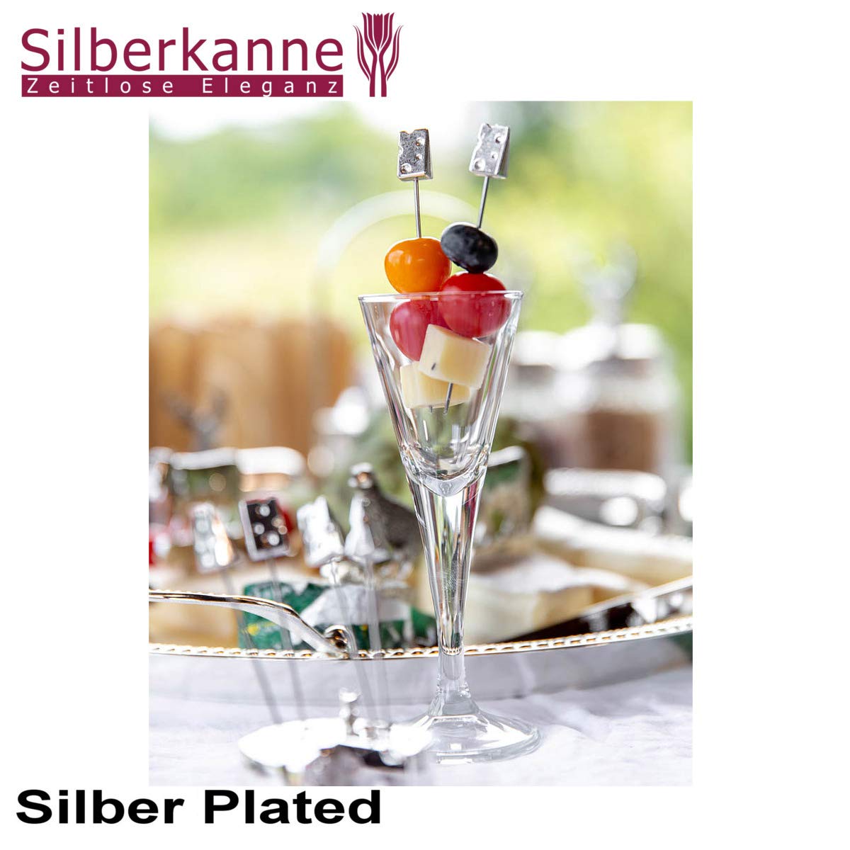 Cocktailpicker Maus und Käse Block mit 6 Käsepicker Premium Silber Plated edel versilbert in Top Verarbeitung