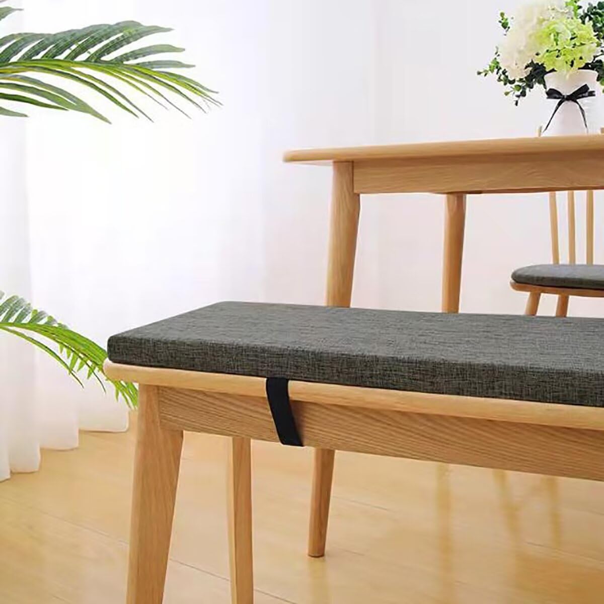 Banco para exteriores e interiores, de 160 cm, extraíble, lavable, de lino, con almohadilla de banco de piano de 2 pulgadas de grosor, color gris oscuro, 63 x 18 pulgadas