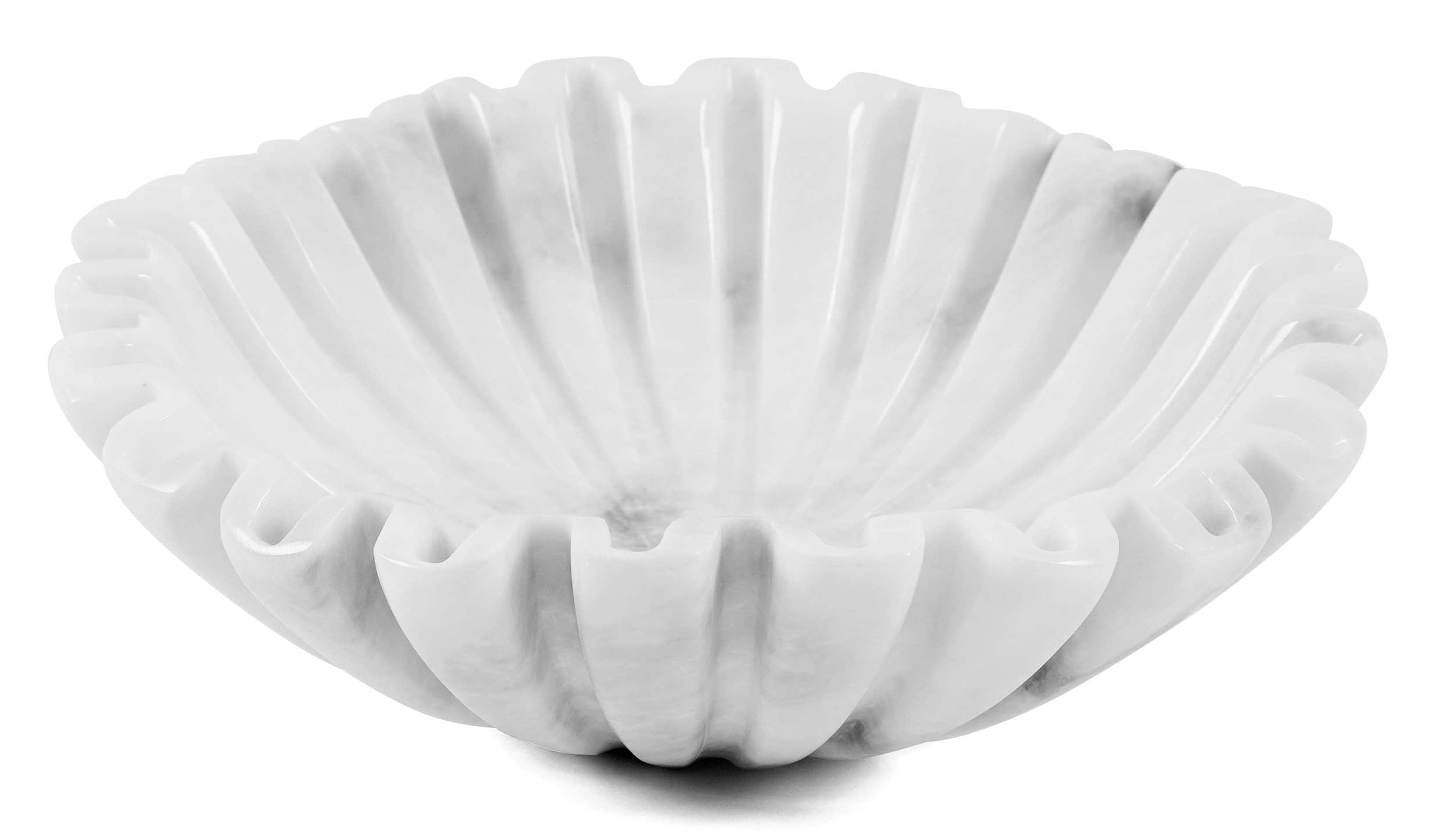SPESHSTONES Cuenco de mármol con volantes de 10 pulgadas, color blanco, hecho a mano, para encimera de cocina, cuenco decorativo grande, cuencos antiguos ideales para cocina