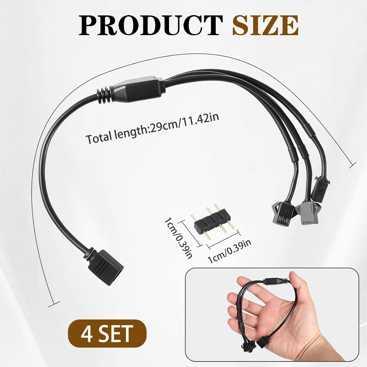 4 Pack ARGB 1 to 3 Extension Cable, 3-Pin to SM 3-Pin Female Adapter with Adapter pin, 5V Addressable RGB Extension Cable for PC Fans and LED Strips, Motherboard Sync (0.98 FT/ 30 CM Each)