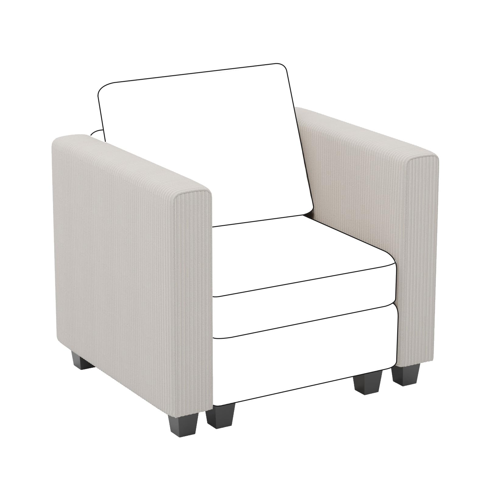 Belffin Corduroy Armrests Modular Sectional Couch Module Parts Convertible Modern Sectional Sofa Couch, Beige