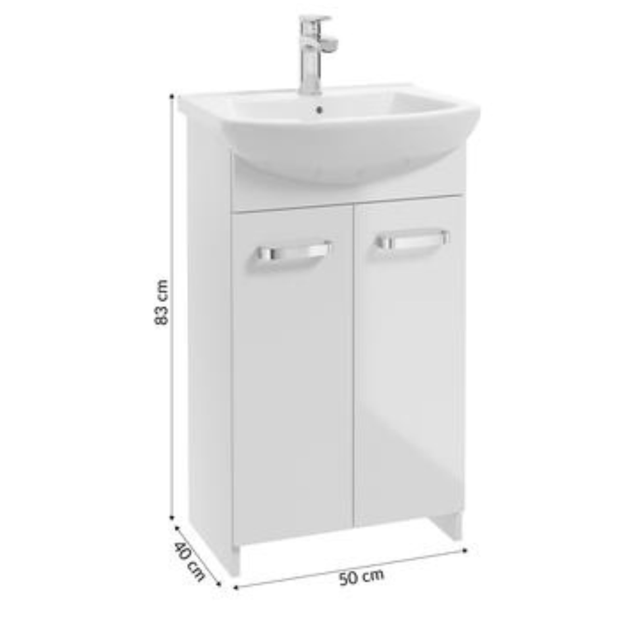 Domodomo Armario de baño con Lavabo, 83 x 50 x 40 cm, Armario de baño de pie y Armario bajo, Lacado, Elegante Juego con Lavabo de cerámica (Mila Ancho 50 cm)