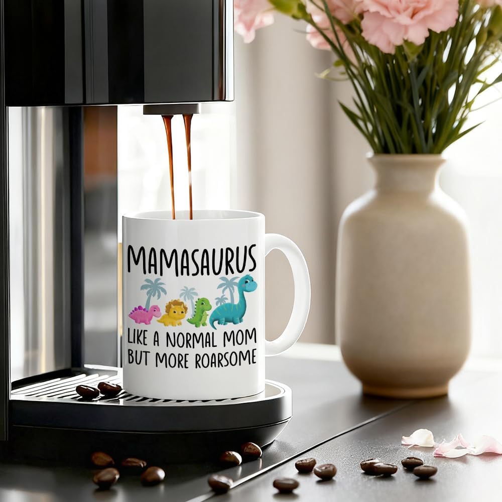 Mamasaurus Like A Normal Mom But More Roarsome Ceramic Coffee Mug for Women Mom Mama, Appreciation Birthday Gifts for Aunt Grandma Mother, Funny 11oz Dinosaurs Mug, Mothers Day Gifts - Image 5