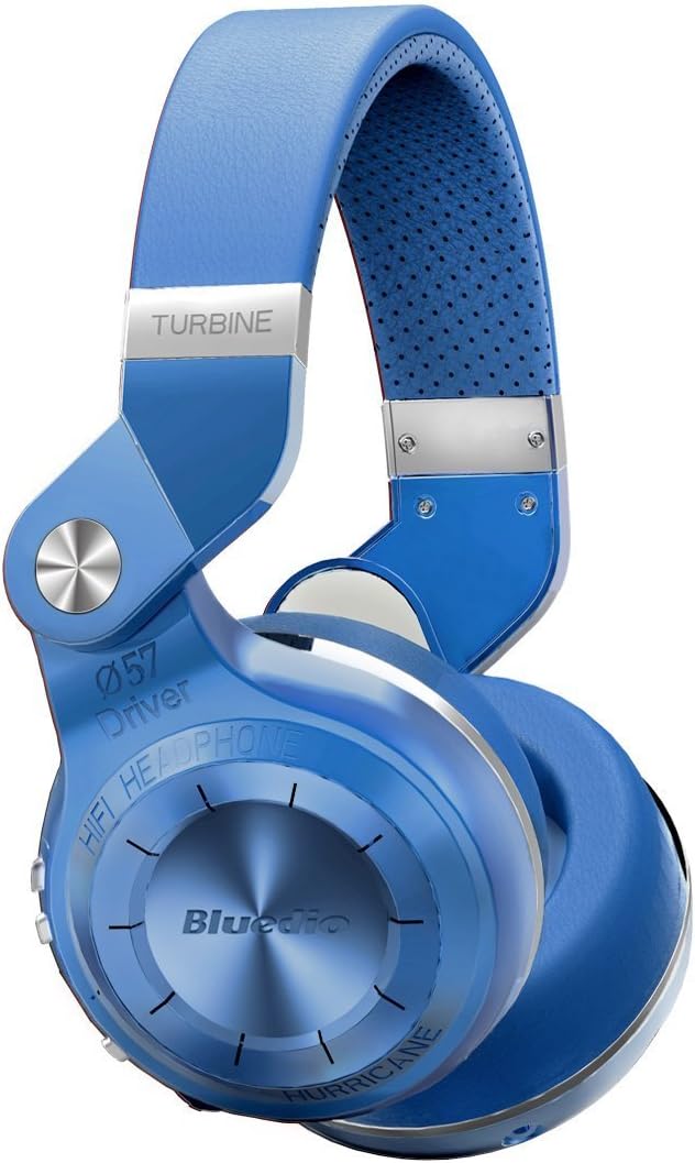Bluedio T2S Bluetooth Headphones On Ear with Mic, 57mm Driver Rotary Folding Wired and Wireless Headphones for Cell Phone/TV/PC, 40 Hours Play Time Voice Control Cloud Function (Blue)